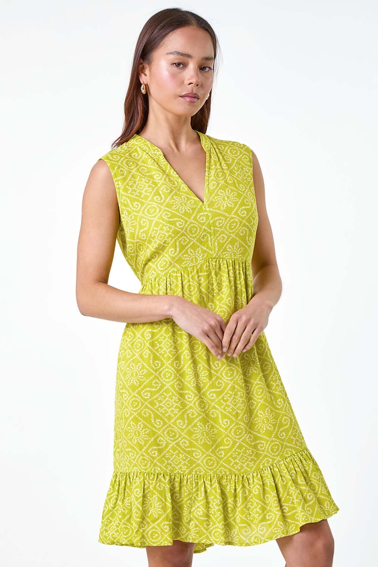 Roman Yellow Aztec Print Tiered Tunic Dress - Image 1 of 5