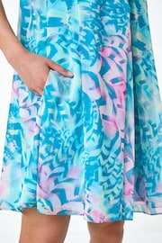 Roman Blue Abstract Print Pleat Neck Dress - Image 5 of 5