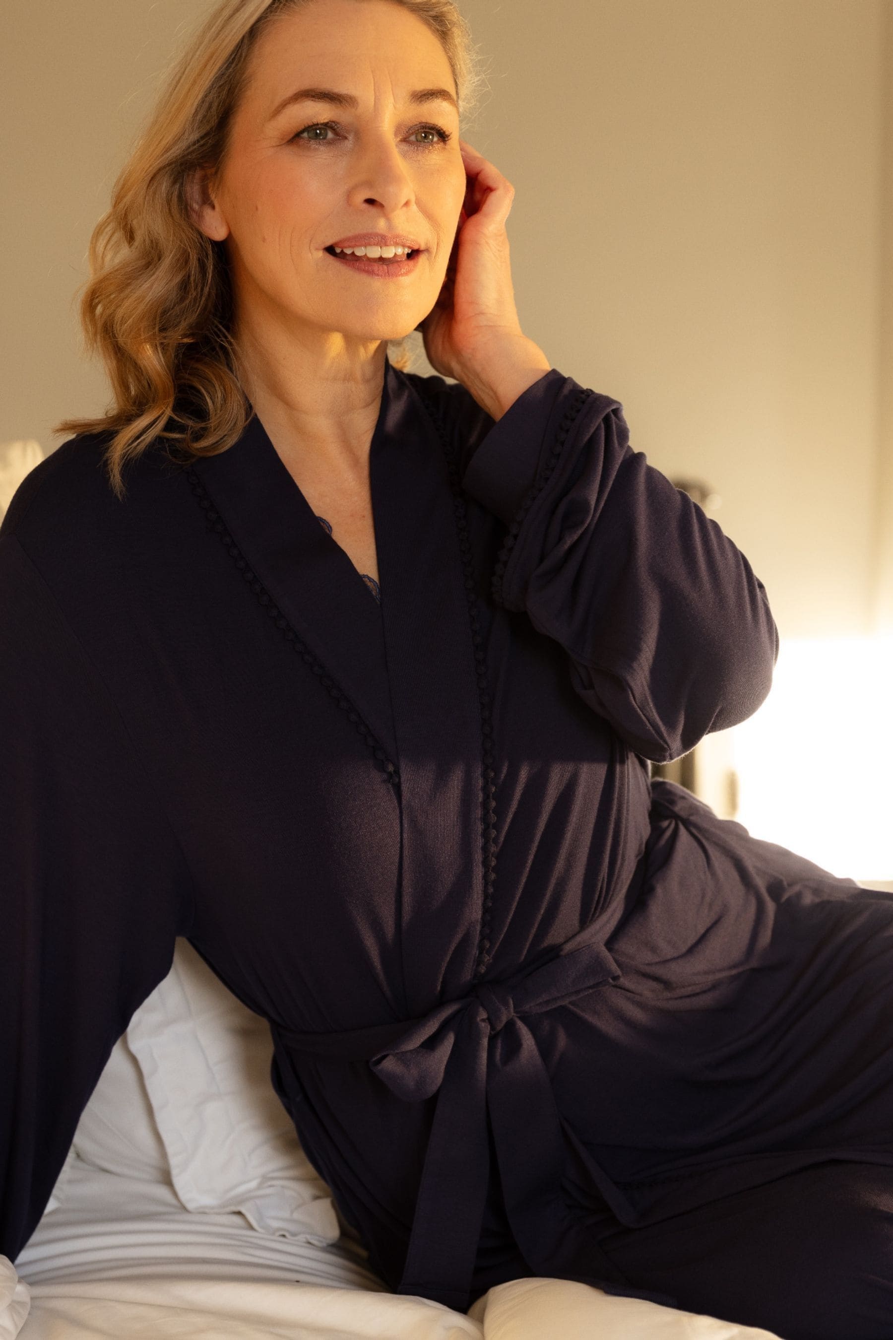 Buy Nora Rose Blue Long Sleeve Jersey Dressing Gown from Next Luxembourg