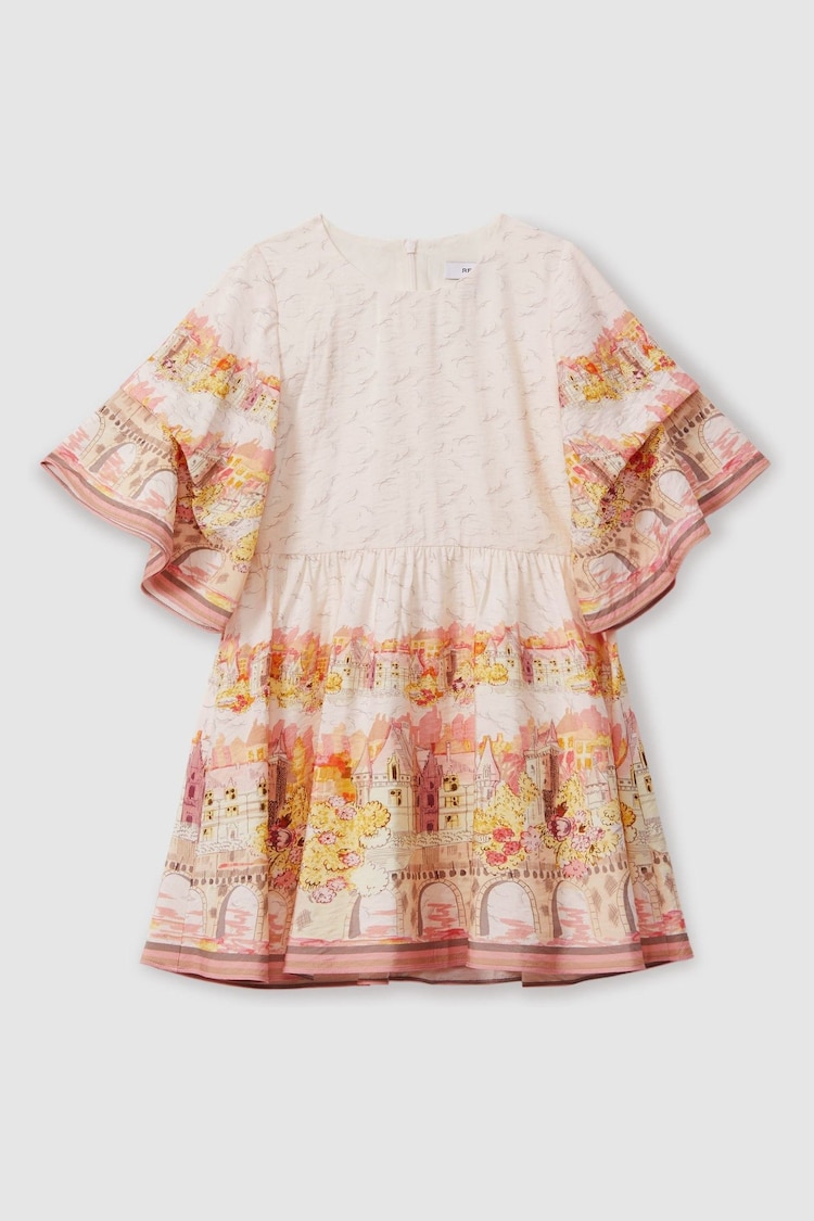 Reiss Pink Print Angie Senior Placement Print Flare Sleeve Dress - Image 2 of 4