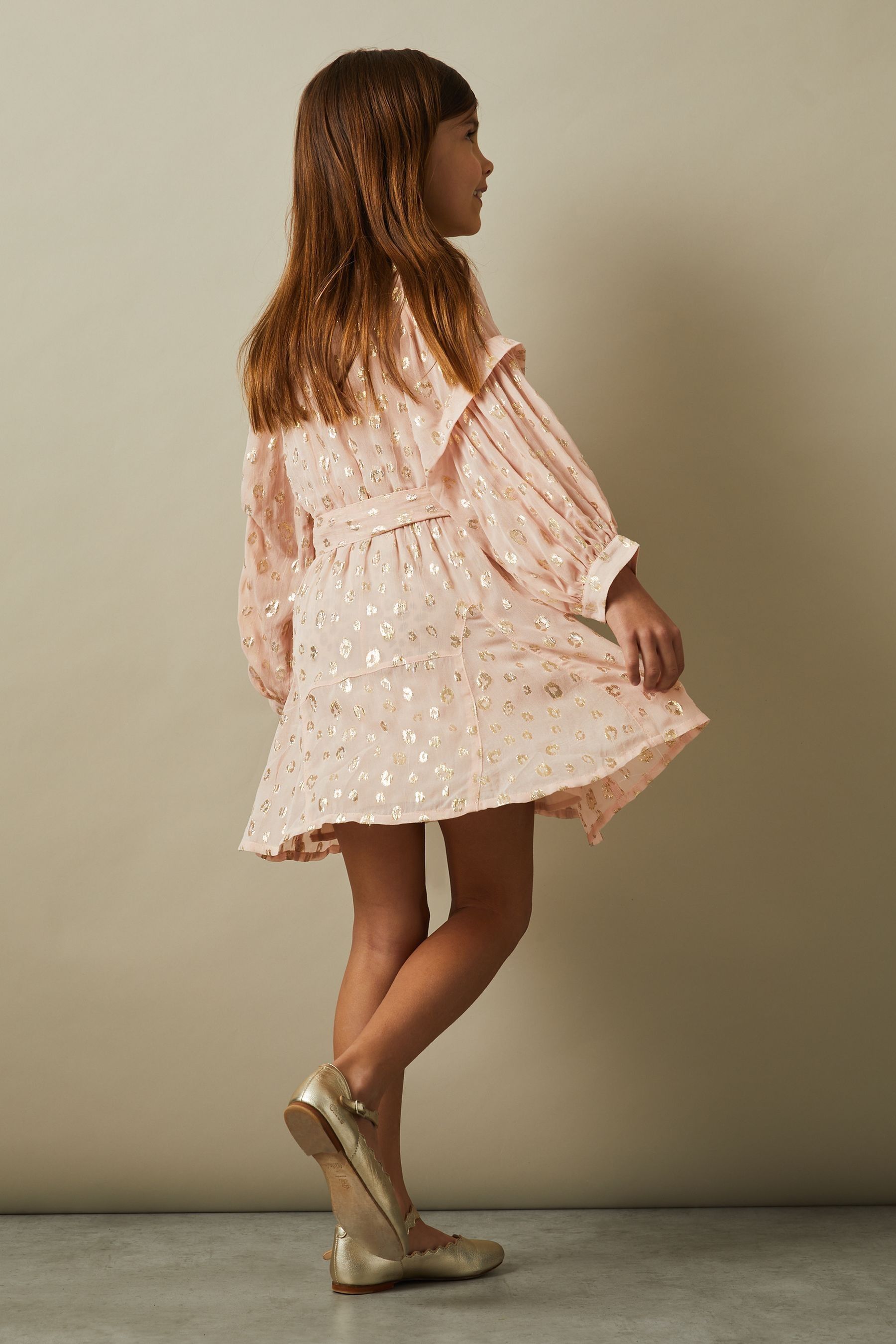 Buy Reiss Pink Allie 13 14 yrs Metallic Jacquard Print Puff Sleeve Dress from Next Ireland