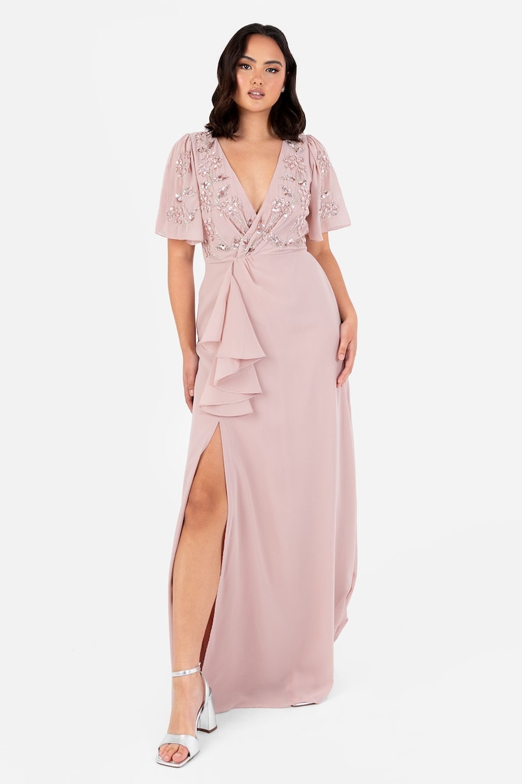 Maya Pink Wrap Bodice Angel Sleeve Embellished Maxi Dress - Image 1 of 5