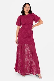 Anaya With Love Jacquard Puff Sleeve Cut Out Back Maxi Dress - 圖片 1，共 6