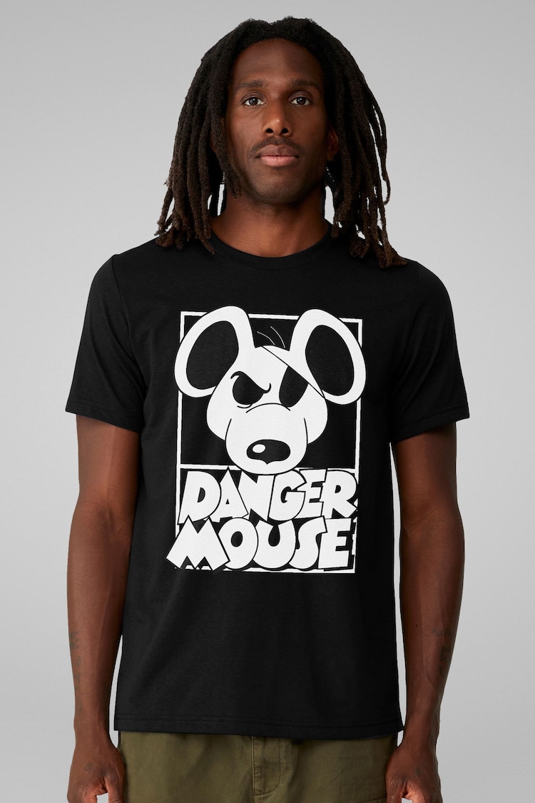 All + Every Black Mens 100% Cotton Danger Mouse Eye Patch T-Shirt - Image 1 of 3