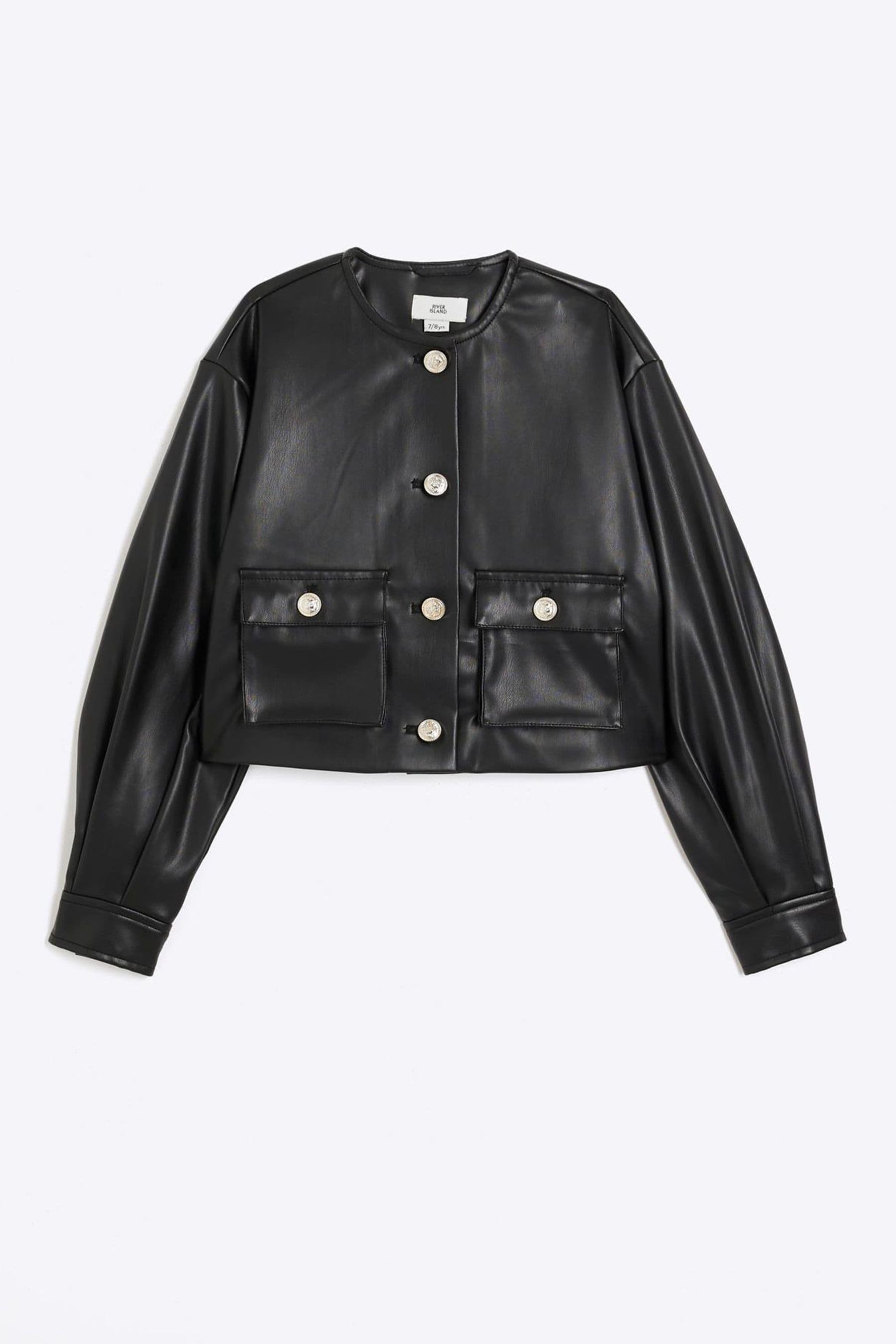 Buy River Island Black Girls Faux Leather Boxy Jacket from Next Denmark