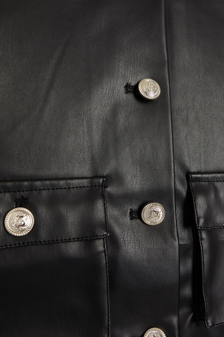 River Island Black Girls Faux Leather Boxy Jacket - Image 2 of 3