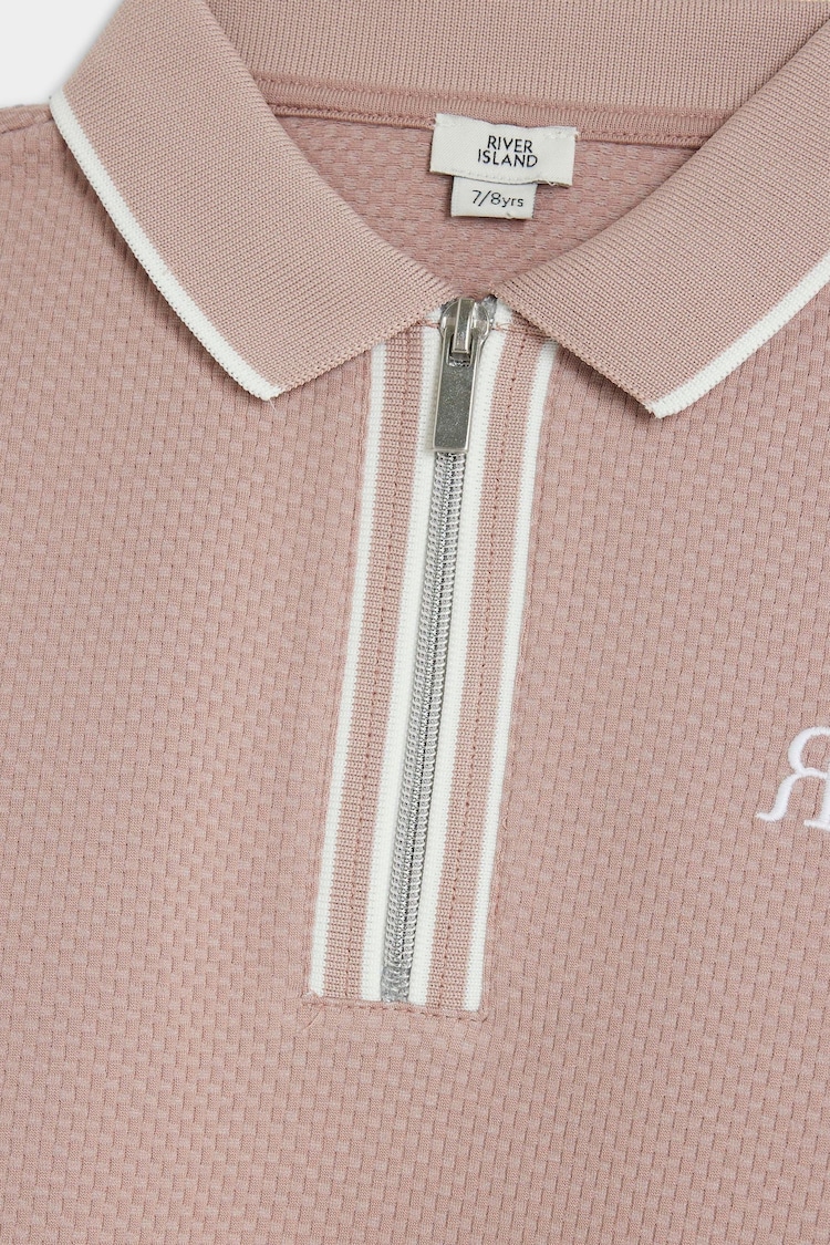 River Island Pink Boys Textured Tipped Polo Shirt - Image 2 of 3