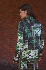 Kew Collection Black/Green Palm Print Satin Long Sleeve Shirt - Image 4 of 5