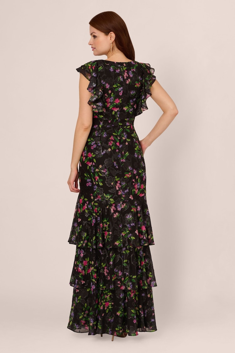 Adrianna Papell Flutter Tiered Chiffon Black Gown - Image 2 of 7