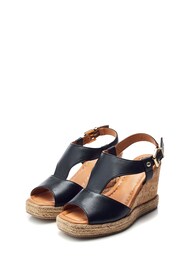 Moda in Pelle Petrina T-Bar Front Wedge Black Sandals - Image 2 of 4
