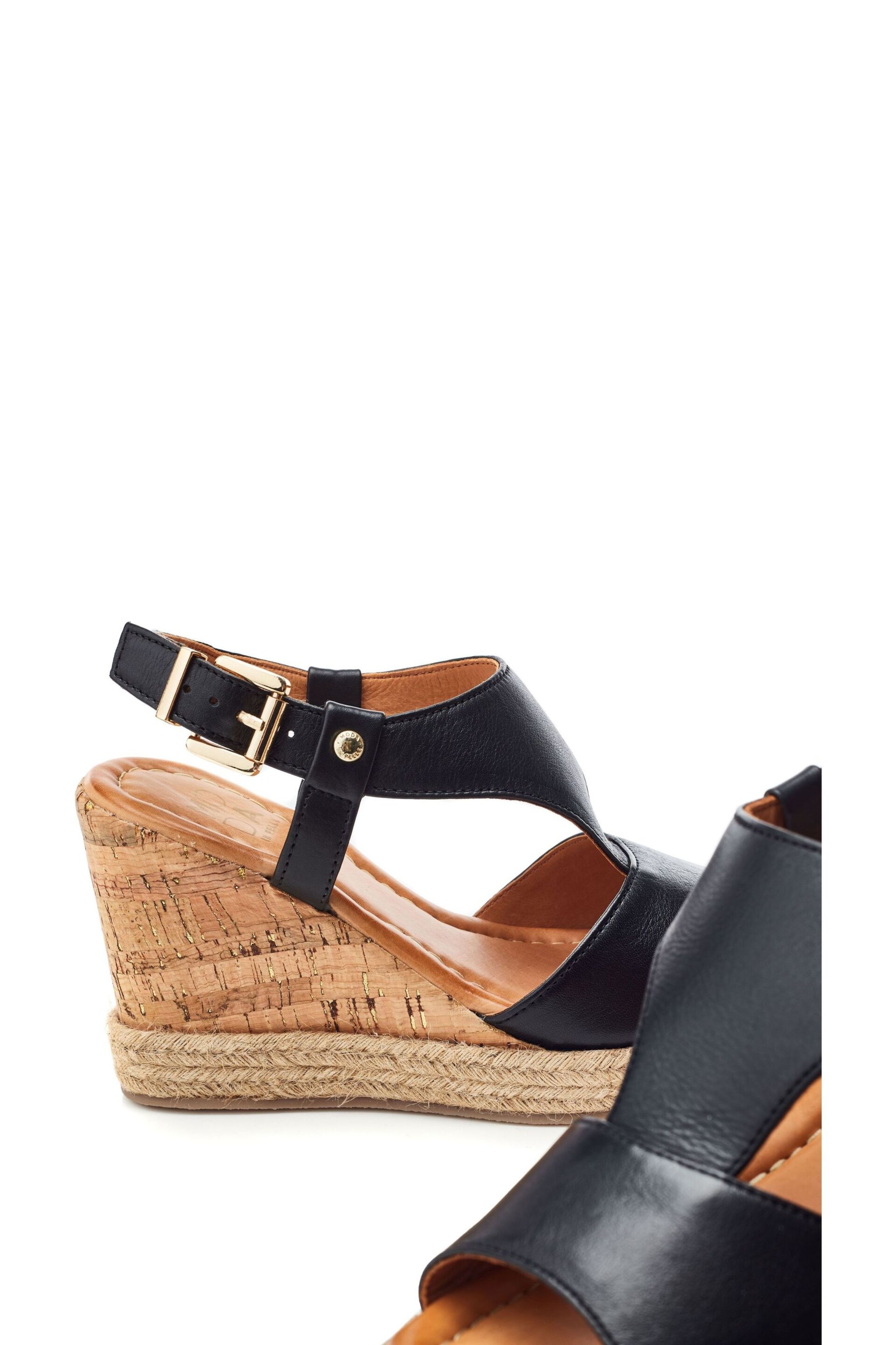 Moda in Pelle Petrina T-Bar Front Wedge Black Sandals - Image 4 of 4