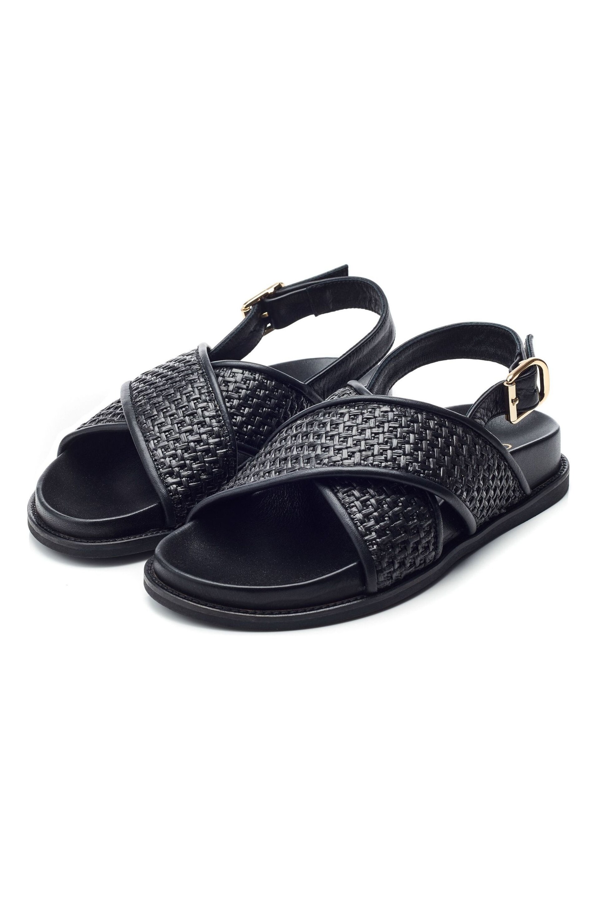 Moda in Pelle Olympe Cross-Over Footbed Black Sandals - Image 3 of 4