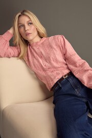 Pink Long Sleeve Ladder Insert 100% Cotton Blouse - Image 1 of 9