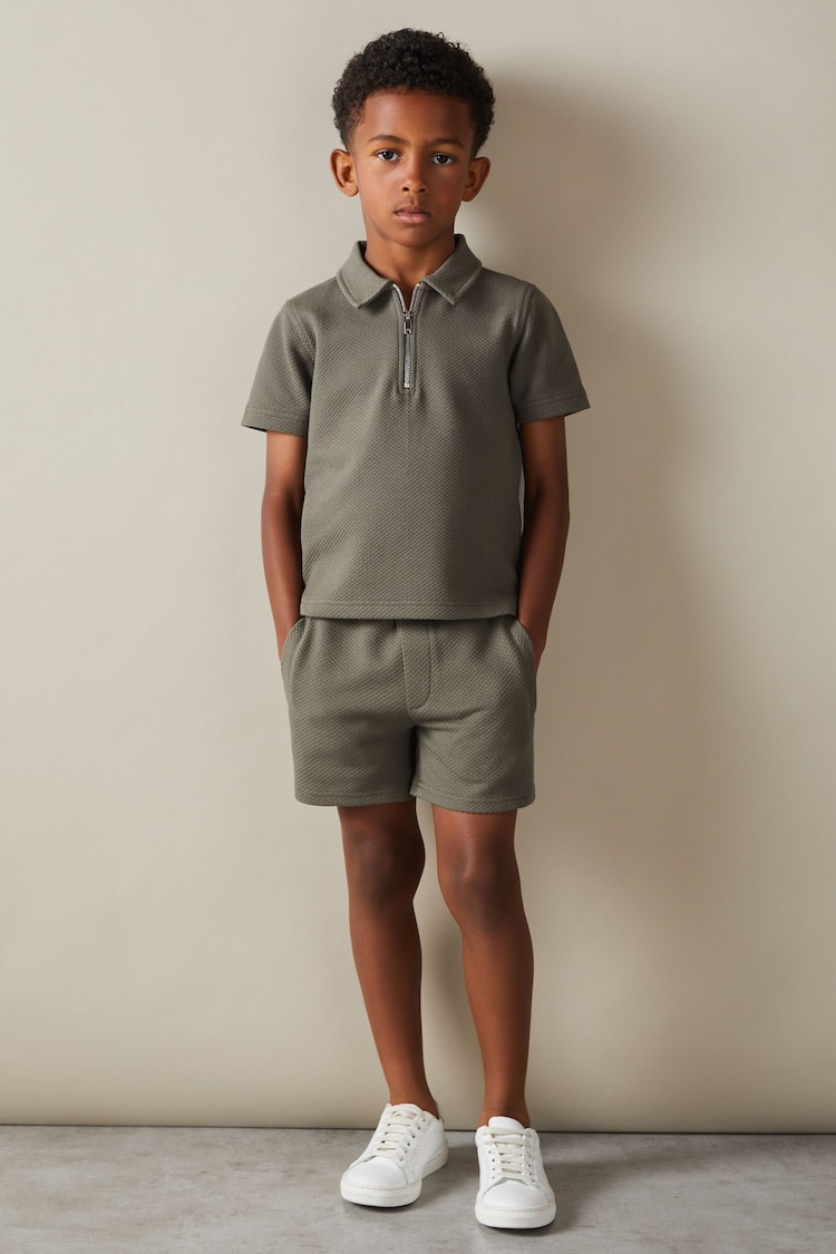 Reiss Green Smoke Robin Teen Textured Drawstring Shorts - Image 2 of 4