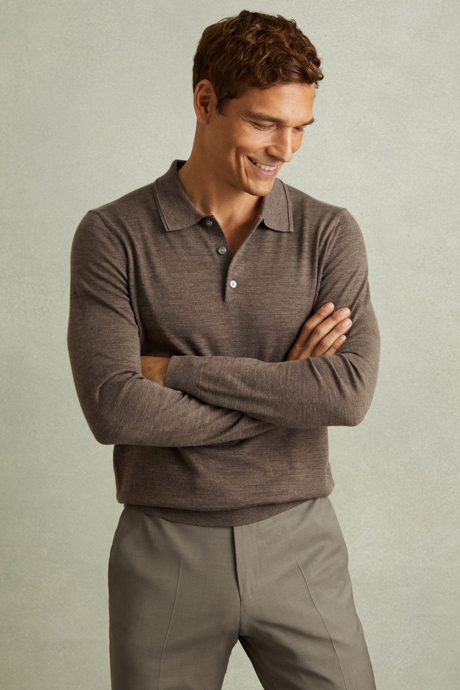 Buy Reiss Dark Brown Melange Trafford Merino Wool Polo Shirt from Next India