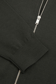 Reiss Dark Military Green Hampshire Merino Wool Zip-Through Funnel-Neck Cardigan - Image 6 of 6