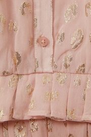 Reiss Pink Ellen Teen Metallic Print Puff Sleeve Ruffle Top - Image 4 of 4