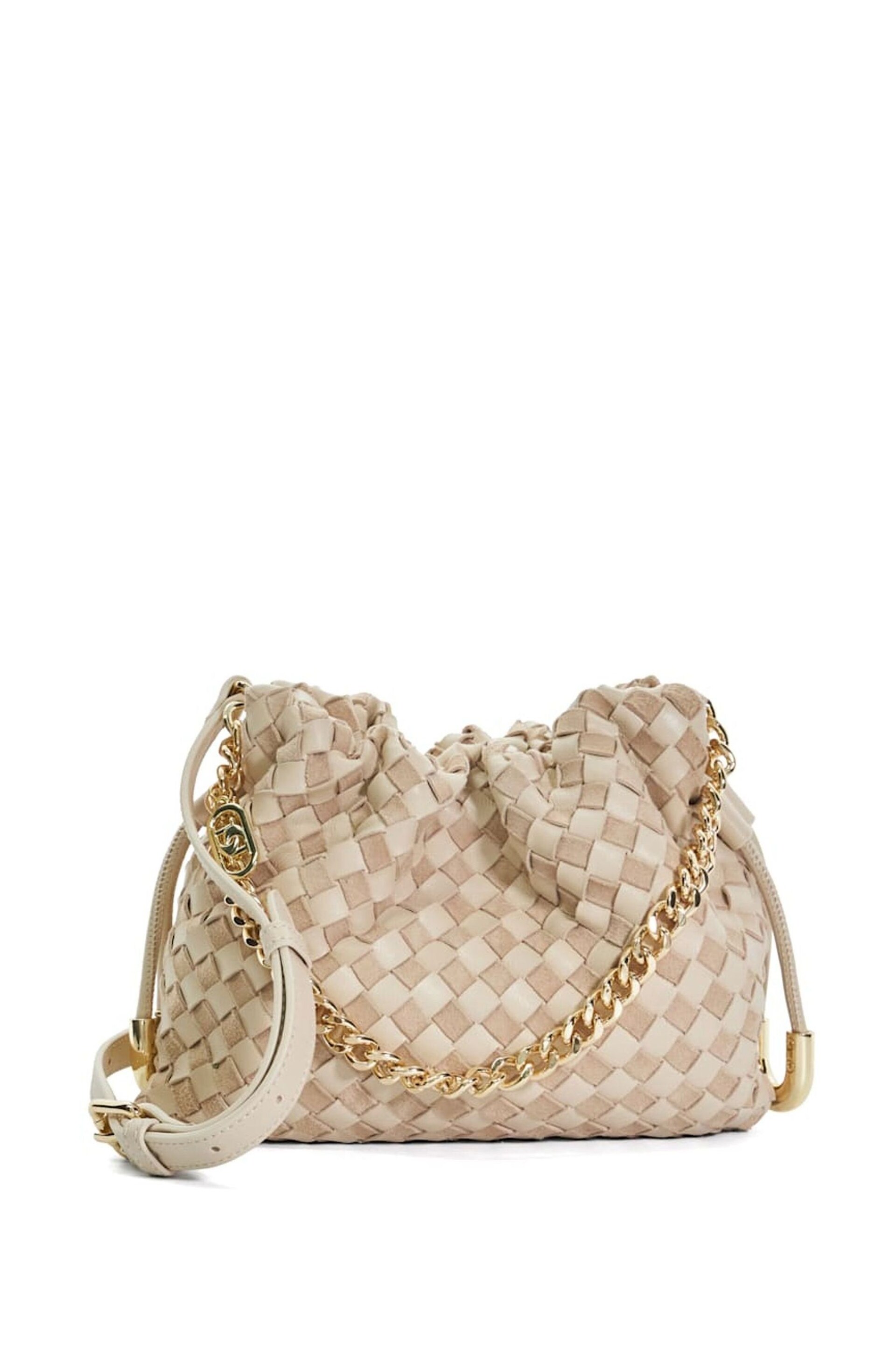 Dune London Cream Primrose Small Woven Drawstring Leather Bag - Image 2 of 5