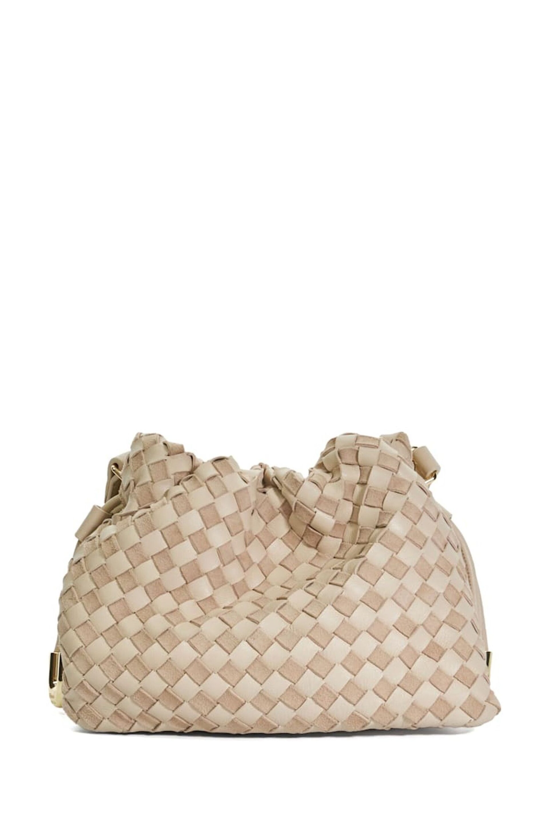 Dune London Cream Primrose Small Woven Drawstring Leather Bag - Image 3 of 5
