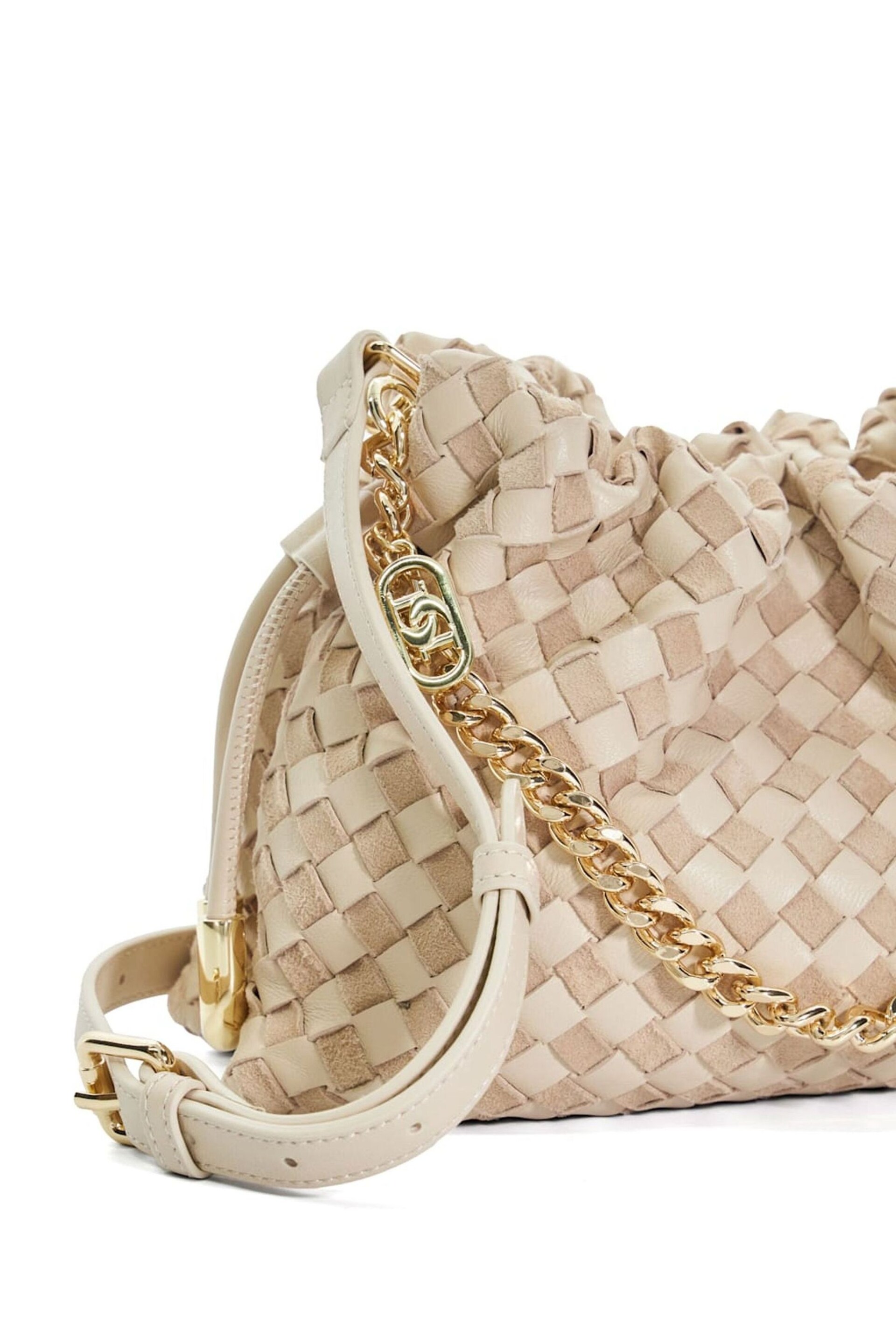 Dune London Cream Primrose Small Woven Drawstring Leather Bag - Image 5 of 5