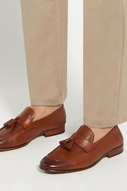 Dune London Brown Supremium Crush Back Tasslie Loafers - Image 1 of 6