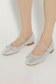 Dune London Silver Holly Embellished Mary Jane Ballet Flats - Image 1 of 6