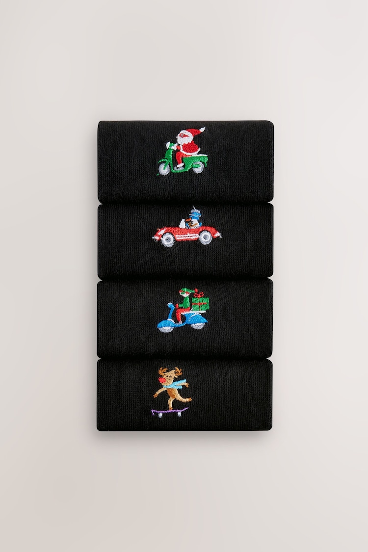 Black Christmas Embroidered Socks - Image 1 of 1