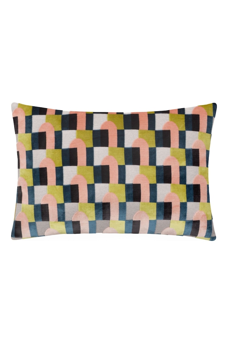 Riva Paoletti Pink Avo Green Keela Cut Velvet Cushion - Image 1 of 4