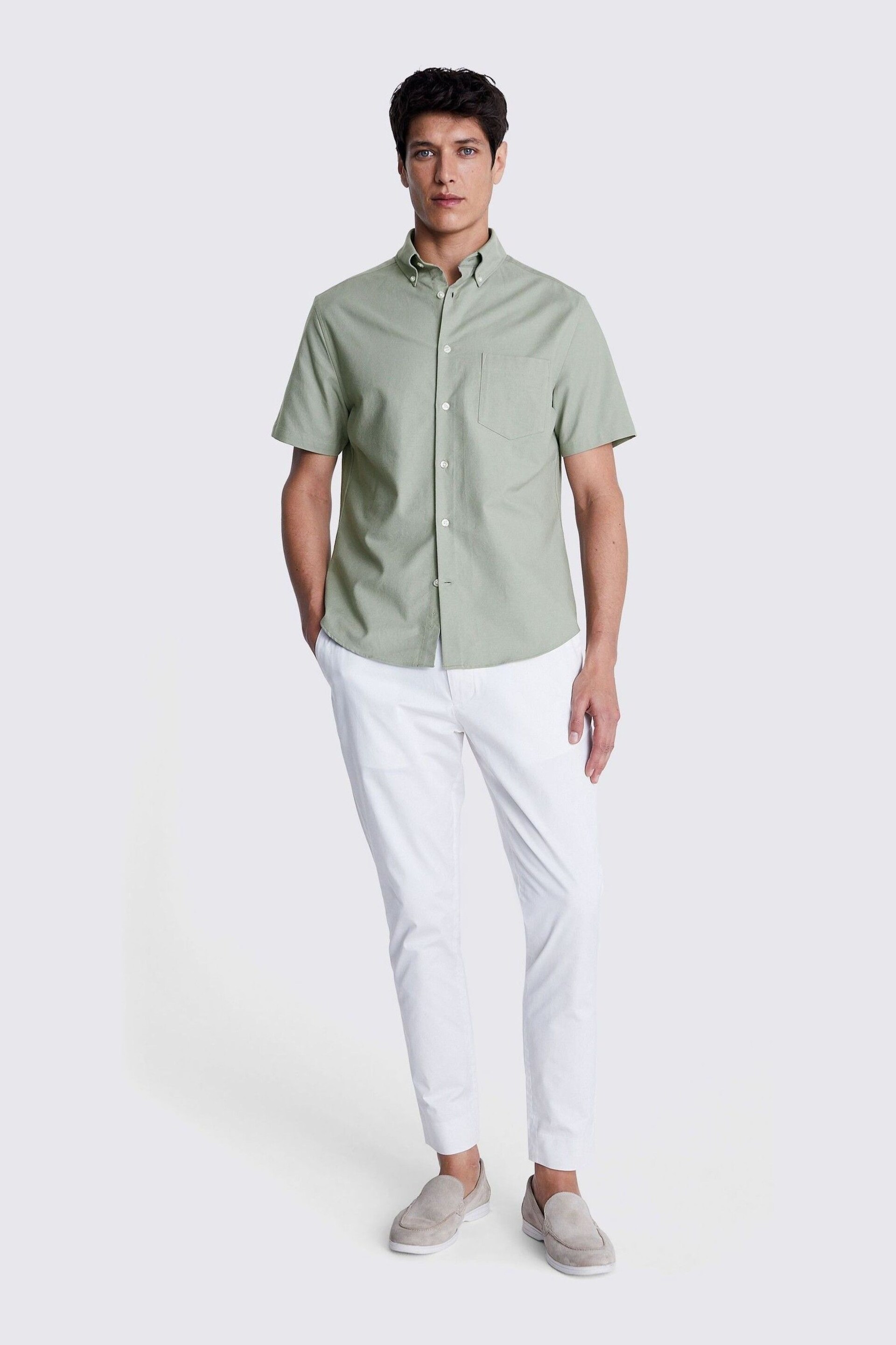 MOSS Sage Green Short Sleeve Washed Oxford Shirt - Image 3 of 6