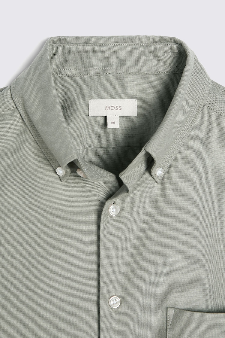 MOSS Sage Green Short Sleeve Washed Oxford 100% Cotton Shirt - Image 6 of 6