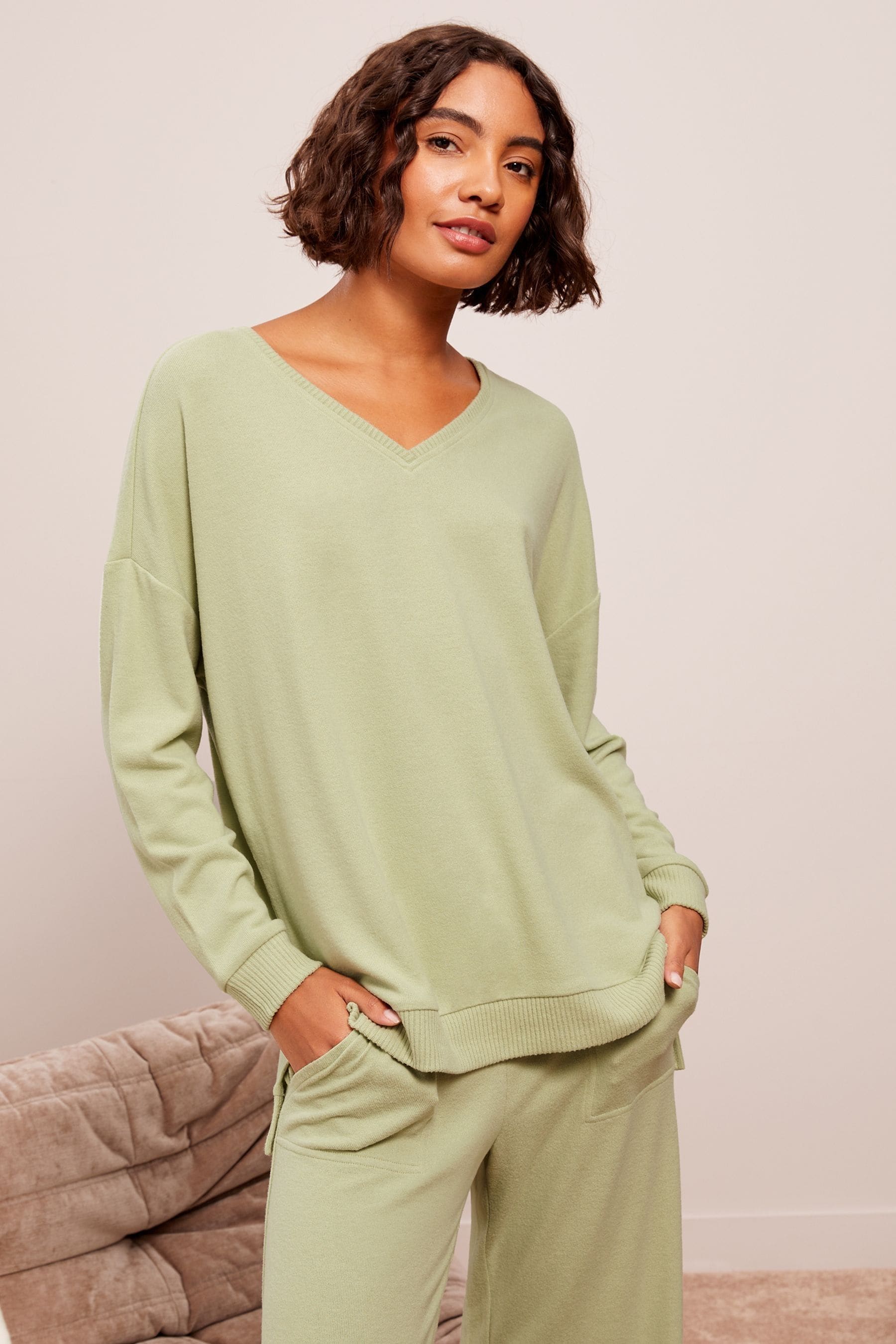 Buy Friends Like These Green Loungewear V Neck Cosy Long Sleeve Jumper from Next Luxembourg