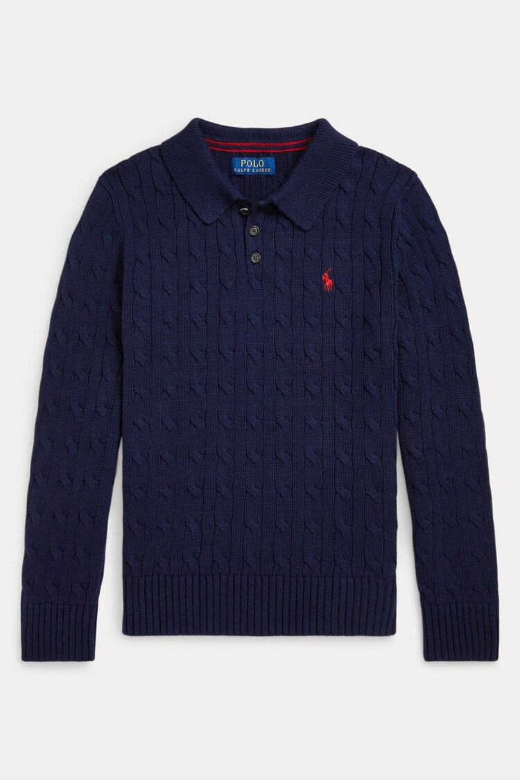 Buy Polo Ralph Lauren Boys Navy Cable Knit 100% Cotton Polo Collar 