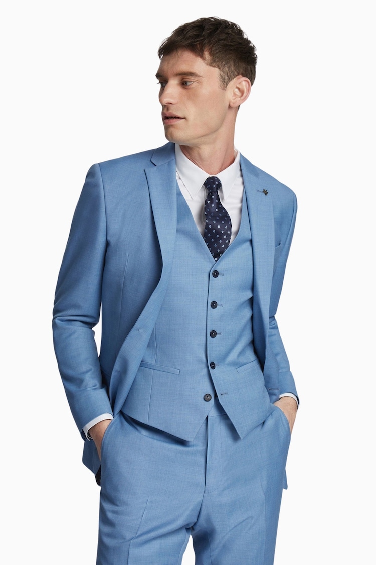 Ted Baker Tailoring Blue Draco Sharkskin Slim Fit Jacket - Image 1 of 5