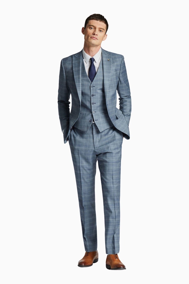 Ted Baker Tailoring Blue Tonal Check Slim Fit Jacket - Image 2 of 6