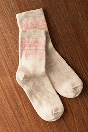 Pink/Cream Fairisle Ankle Socks 2 Pack Containing Cashmere - Image 2 of 6