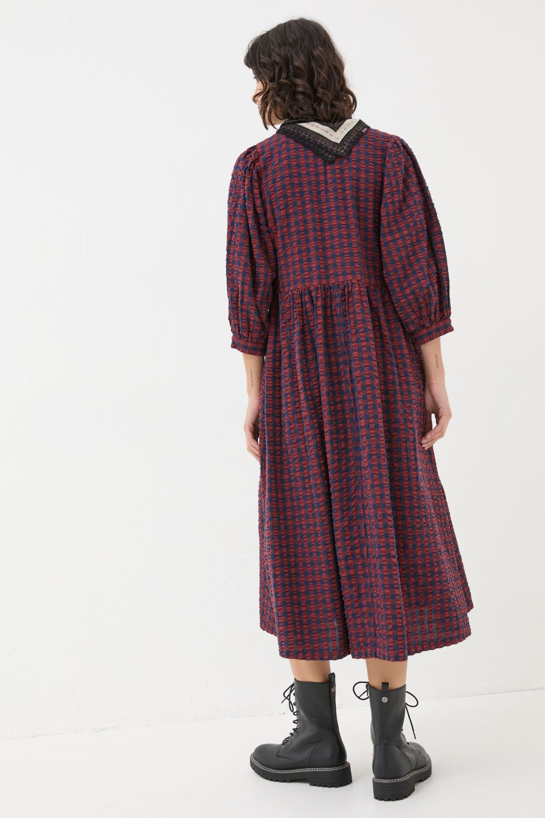 Burgundy check dress deals