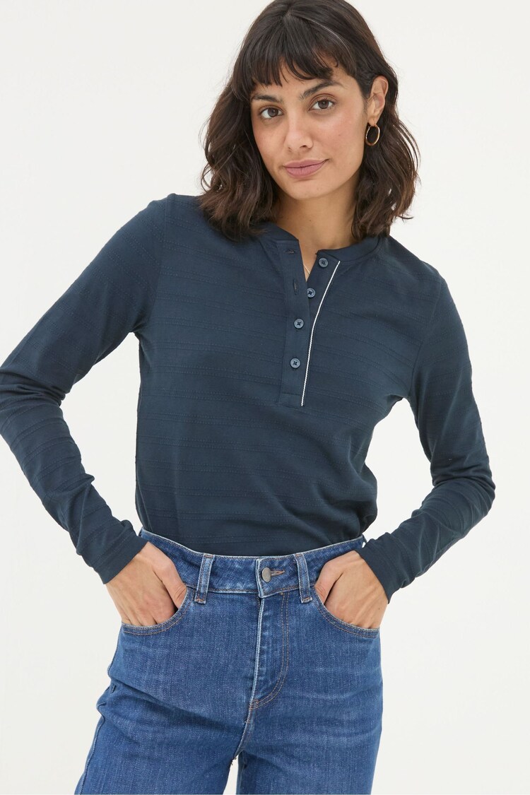 T-shirt Homme FatFace Bleu Taille S - Col Henley Coton Jersey