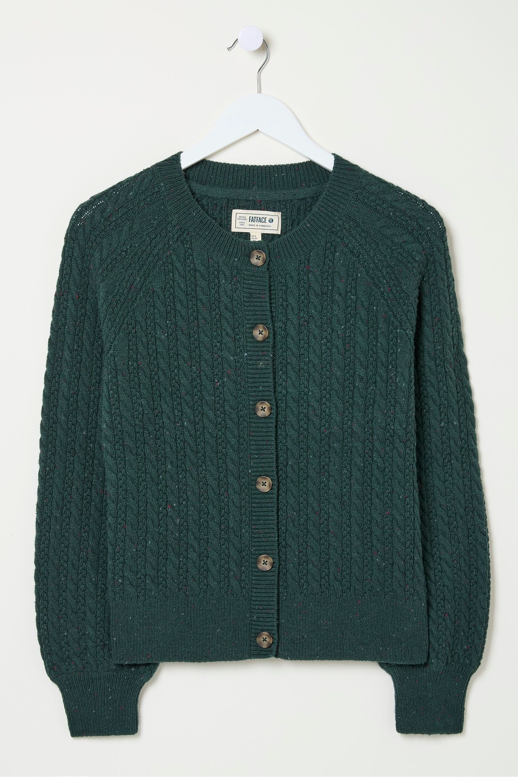 FatFace Chloe Green Cable Knit Cardigan