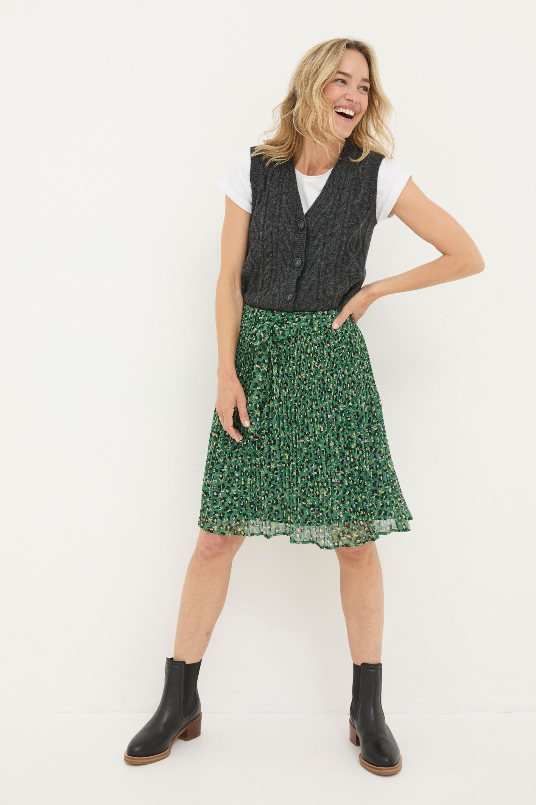 Buy FatFace Kayleigh Green Floral Marks Pleated Skirt from the Next UK online shop