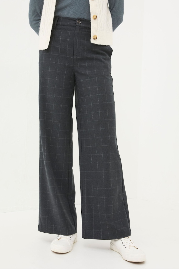 FatFace Presley Grey Check Wide Leg Trousers - Image 1 of 6