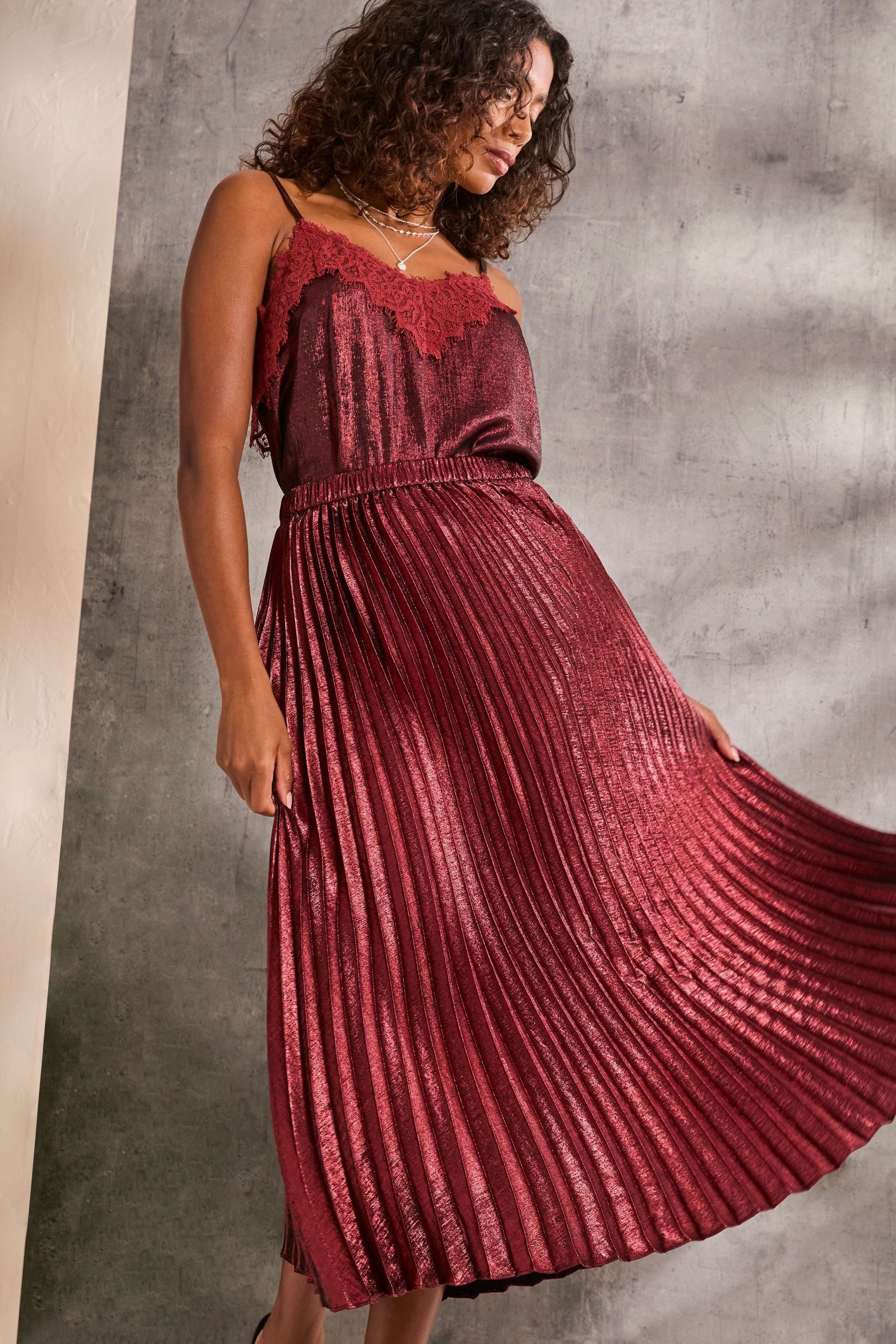 Buy FatFace Gaia Dark Red Pleated Skirt from Next Luxembourg