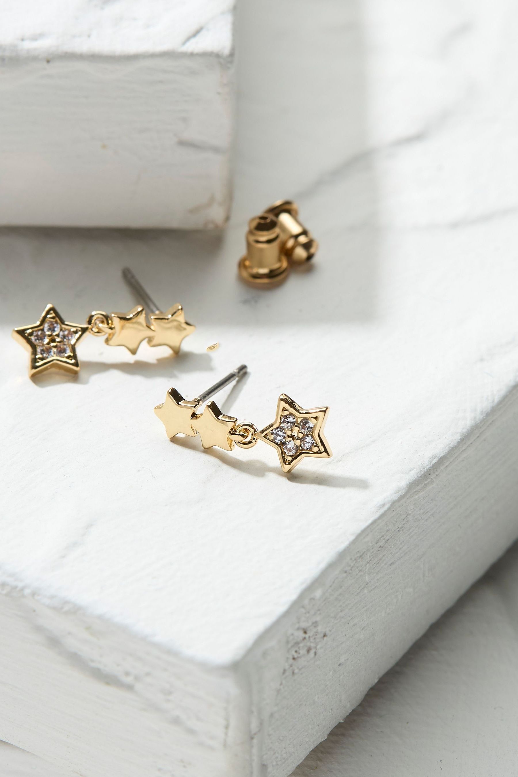 FatFace Gold Tone Trio Star Earrings