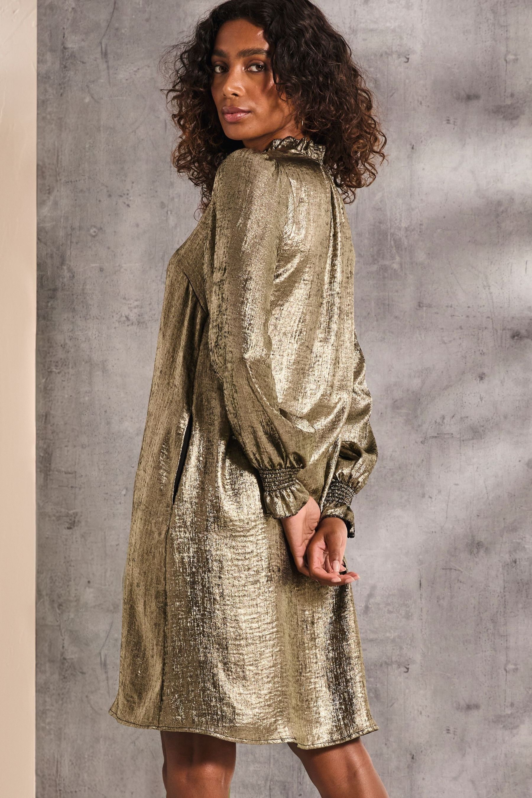 FatFace Silas Gold Metallic Dress