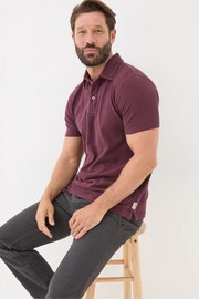 FatFace Burgundy Red Organic Cotton Fine Stripe Polo Shirt - Image 3 of 5