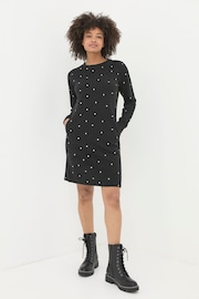 FatFace Georgia Black Embroidered Sweat Dress - Image 3 of 5