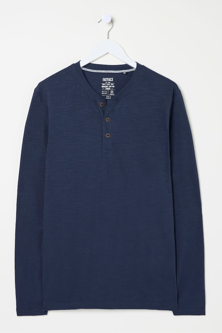 FatFace Woodside Navy Blue Long Sleeve Henley T Shirt - Image 5 of 5