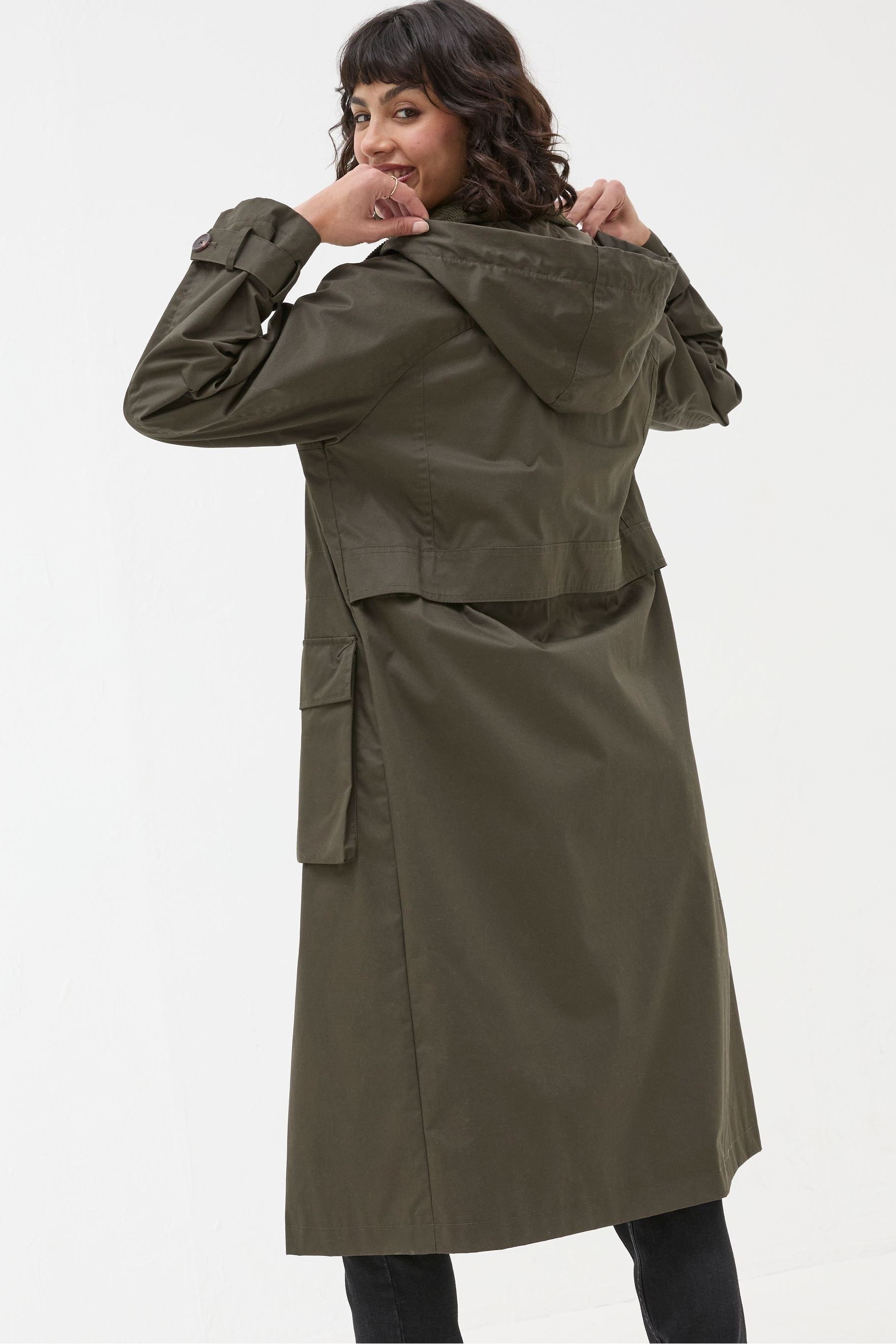Green hooded trench coat shop