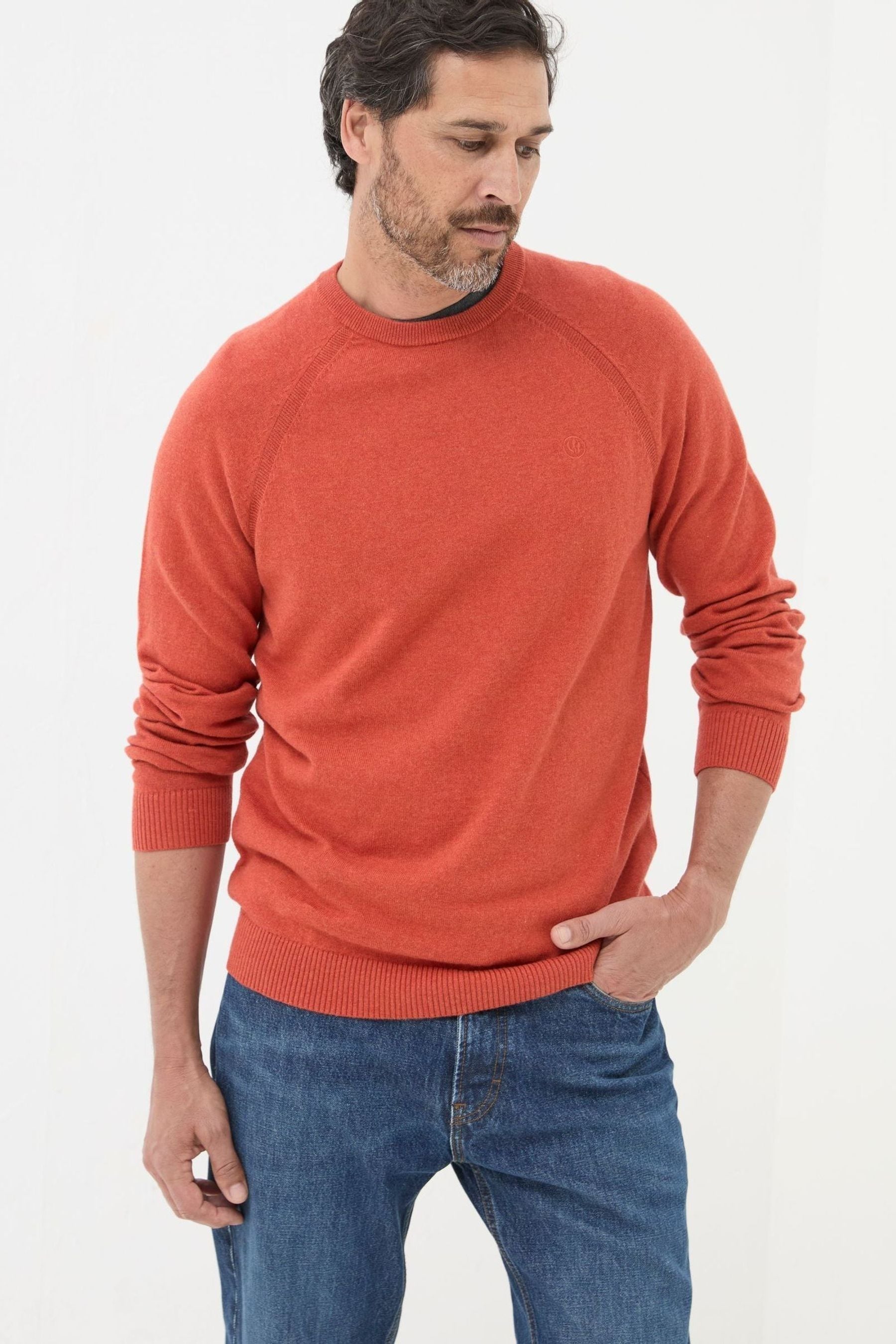 FAT FACE FatFace Rye Orange Cotton Cashmere Crew Neck Jumper XS Reg Mens