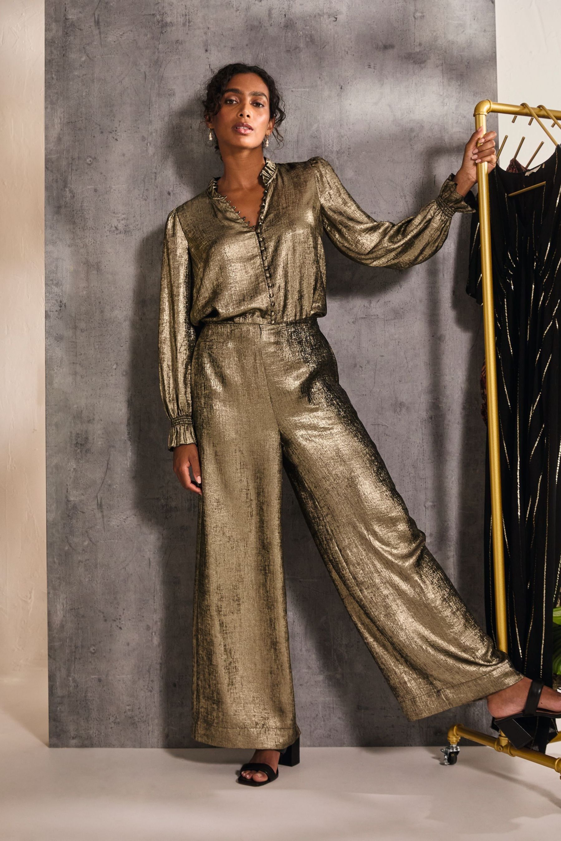 Gold metallic trousers cheap