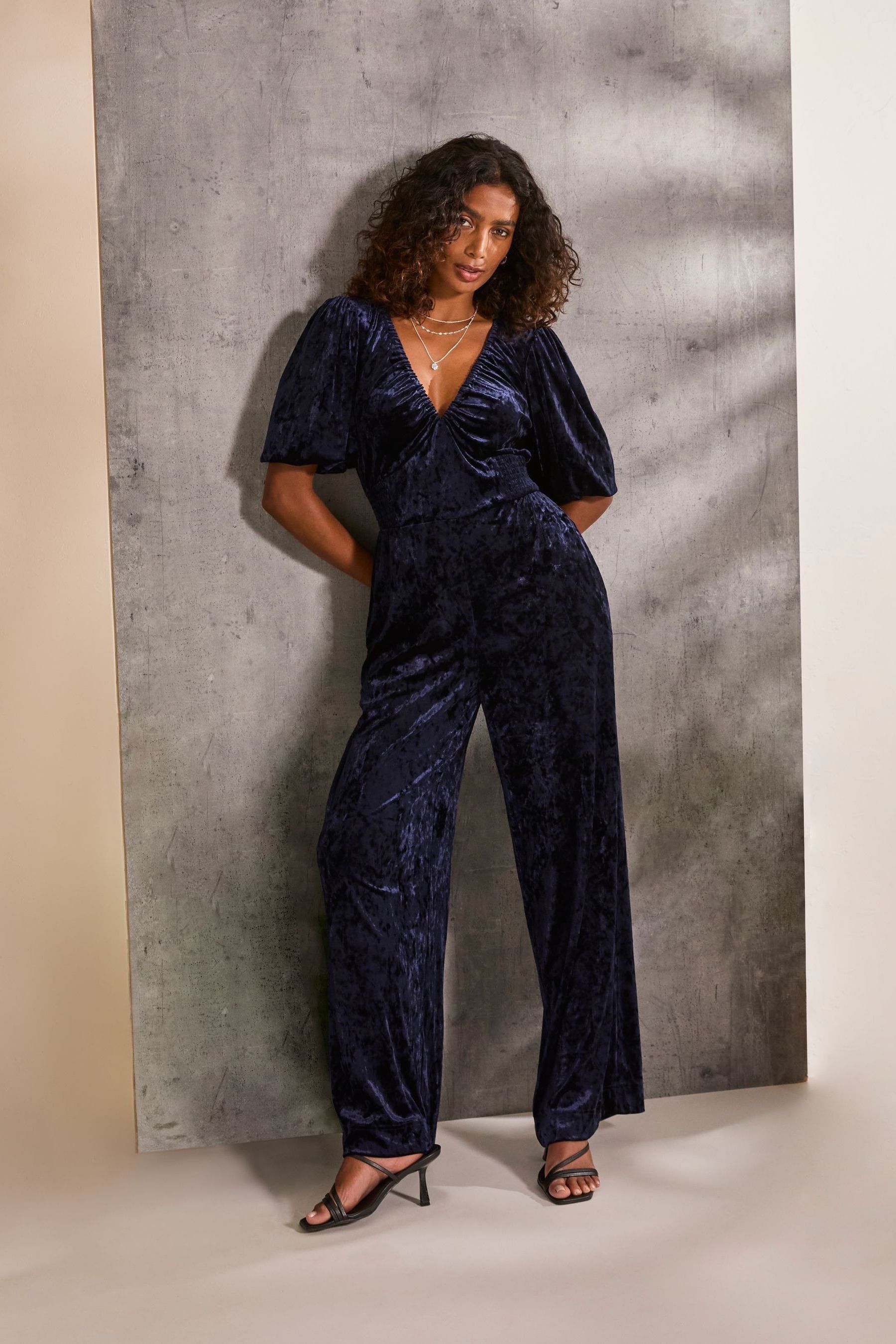 Buy FatFace Greta Blue Velvet Jumpsuit from the Next UK online shop